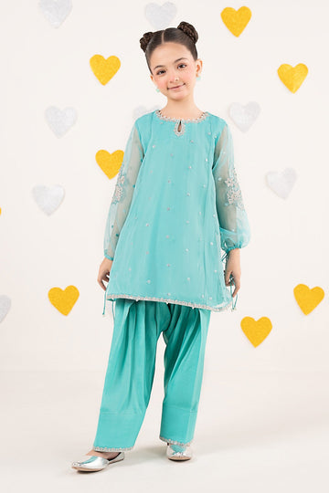 MARIA B | KIDS | GIRLS | PLAY HOUSE STORIES | 2 PIECE EMBROIDERED ORGANZA SUIT | MKS-PF26-01-AQUA
