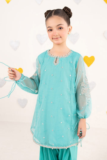 MARIA B | KIDS | GIRLS | PLAY HOUSE STORIES | 2 PIECE EMBROIDERED ORGANZA SUIT | MKS-PF26-01-AQUA
