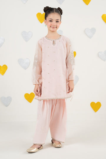 MARIA B | KIDS | GIRLS | PLAY HOUSE STORIES | 2 PIECE EMBROIDERED ORGANZA SUIT | MKS-PF26-01-LIGHT PINK