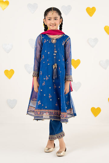 MARIA B | KIDS | GIRLS | PLAY HOUSE STORIES | 3 PIECE EMBROIDERED ORGANZA SUIT | MKS-PF26-03-BLUE