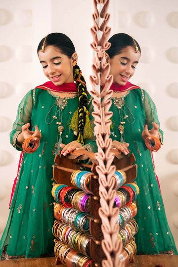 MARIA B | KIDS | GIRLS | PLAY HOUSE STORIES | 3 PIECE EMBROIDERED ORGANZA SUIT | MKS-PF26-03-GREEN