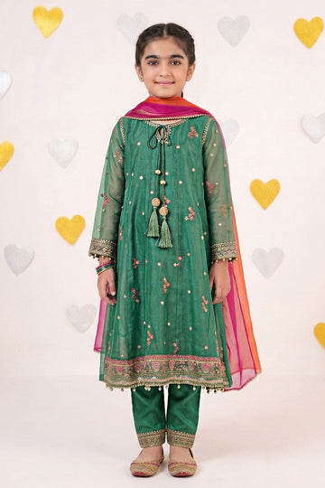 MARIA B | KIDS | GIRLS | PLAY HOUSE STORIES | 3 PIECE EMBROIDERED ORGANZA SUIT | MKS-PF26-03-GREEN