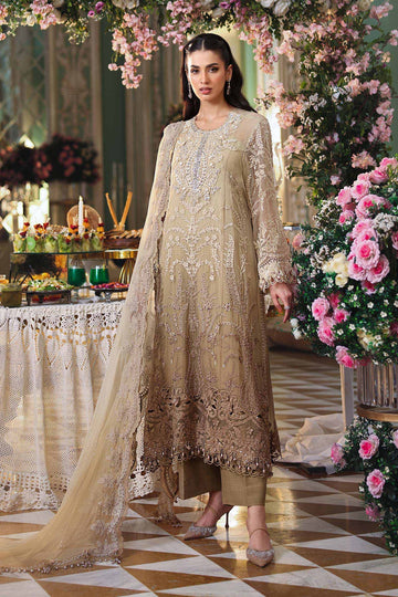MARIA B | CHIFFON'26 | EMBROIDERED CHIFFON SUIT | MPC-26-103-OLIVE GOLD
