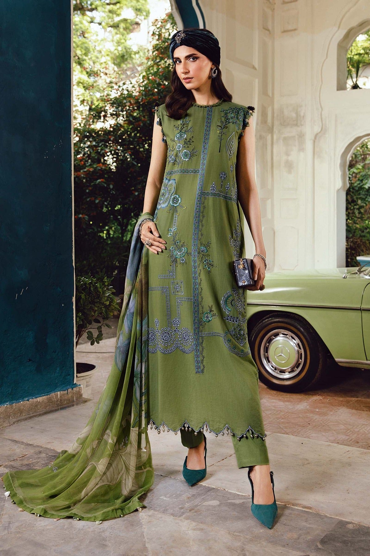 MARIA B | M.PRINTS | EMBROIDERED CAMBRIC SUIT | MPT-2701-A
