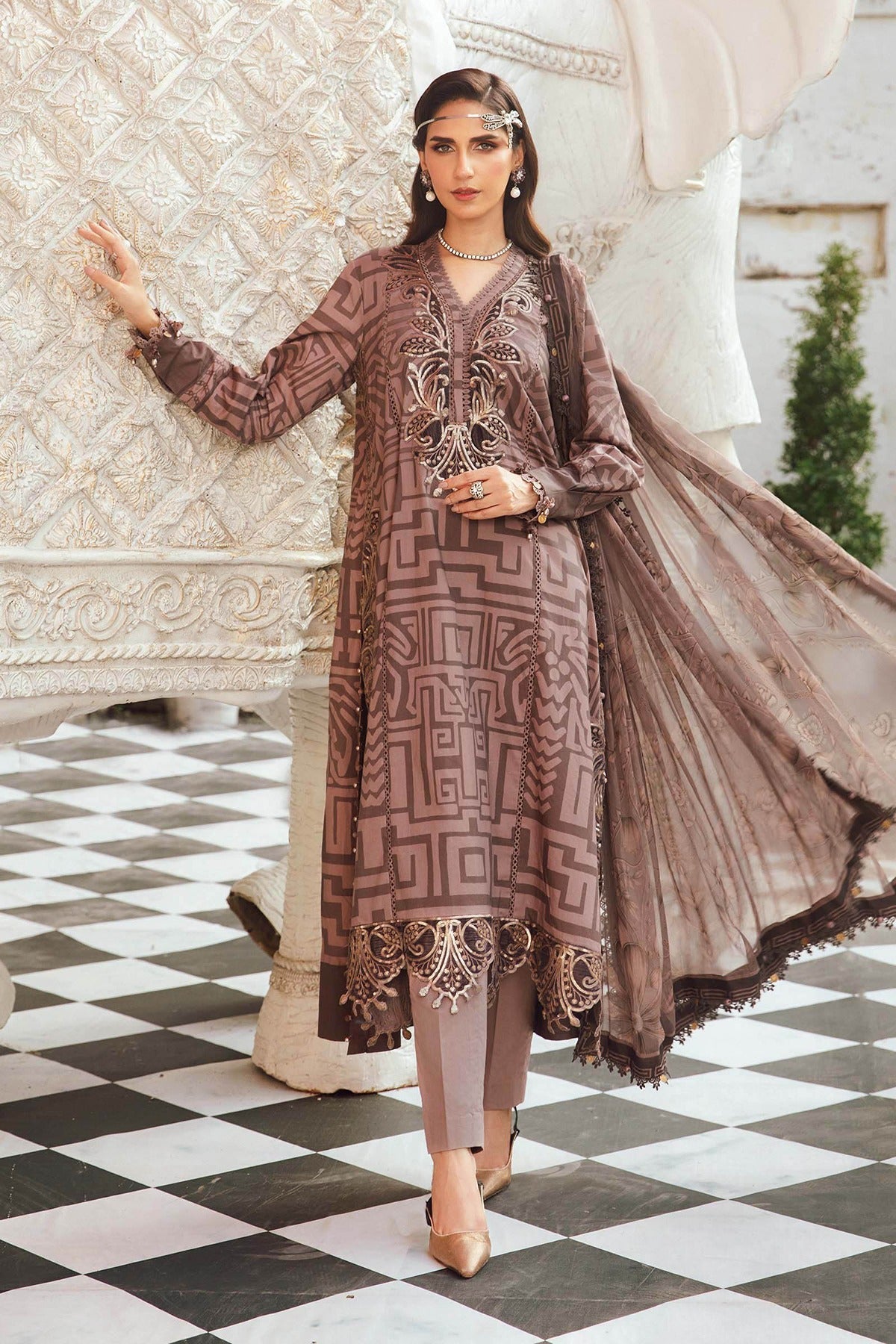 MARIA B | M.PRINTS | EMBROIDERED CAMBRIC SUIT | MPT-2703-B