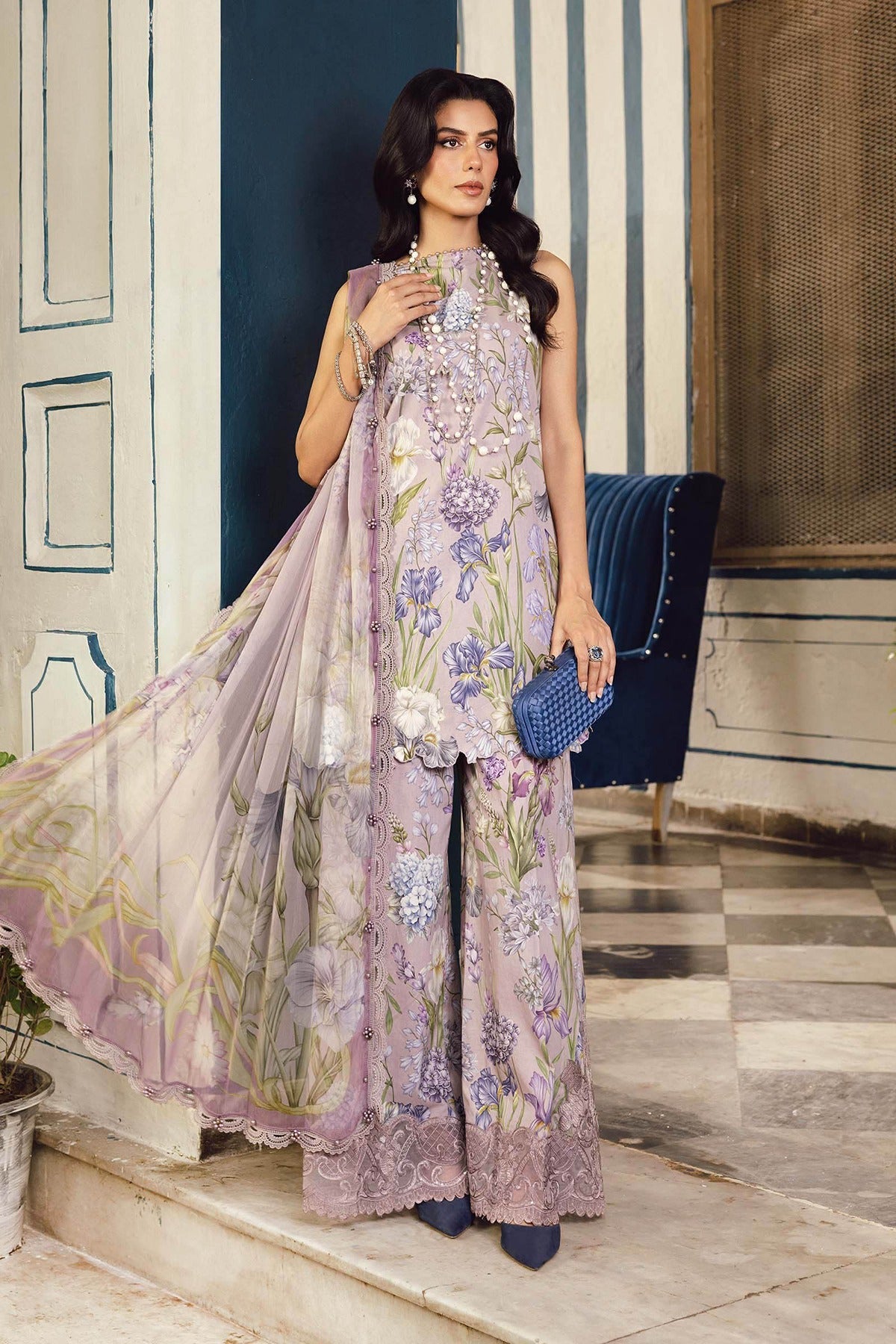 MARIA B | M.PRINTS | EMBROIDERED CAMBRIC SUIT | MPT-2708-A