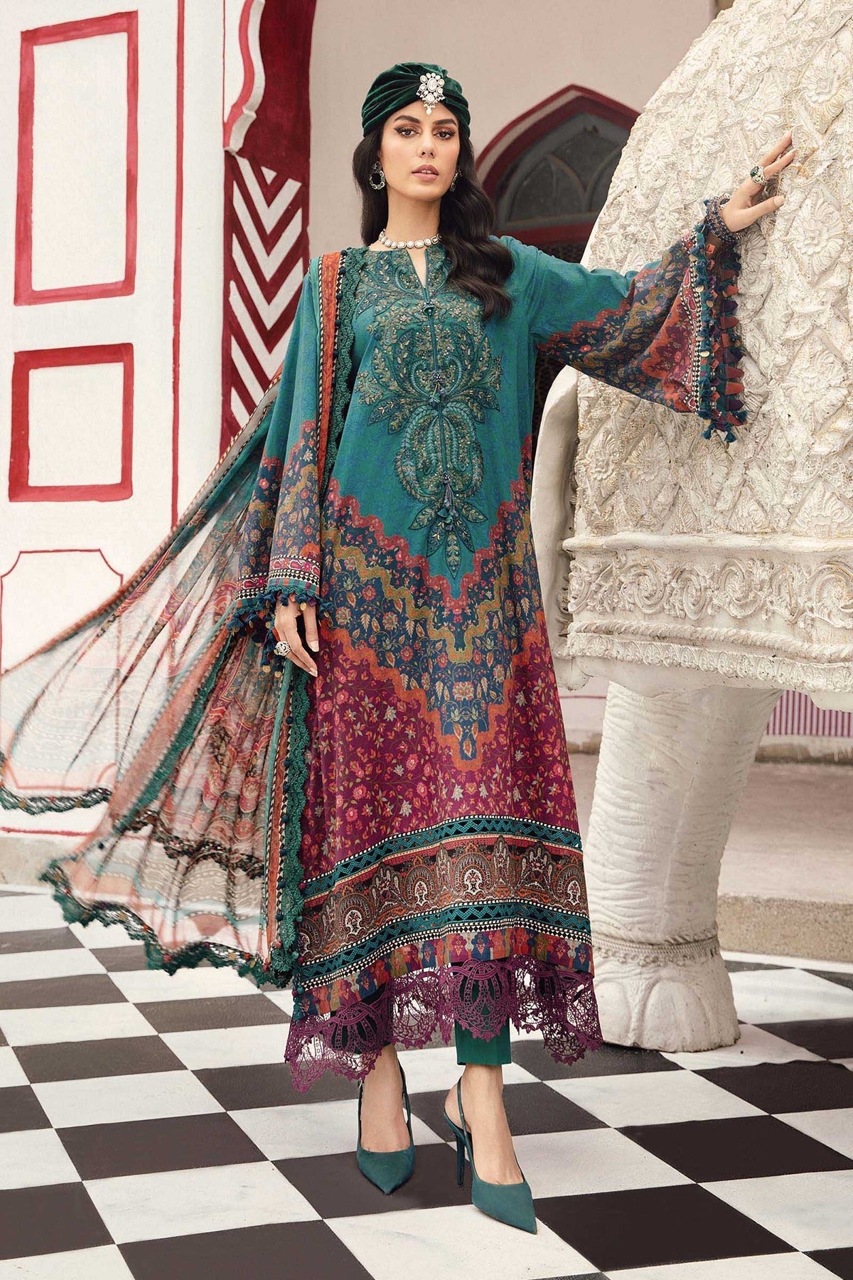 MARIA B | M.PRINTS | EMBROIDERED CAMBRIC SUIT | MPT-2710-B