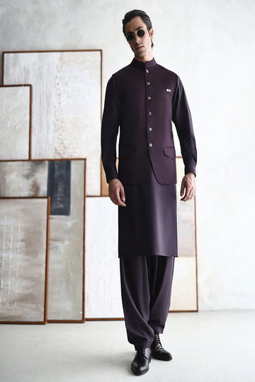 ISMAIL FARID | MAROON MONOGRAM WAISTCOAT