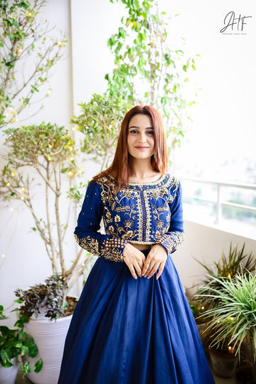 SAAD IBRAHIM | LEHENGA CHOLI | NAVY BLUE HAND EMBELLISHED LEHENGA CHOLI SET