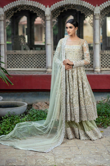 NAKOOSH | BRIDAL | NB-2983 MINT ANARKALI 3PC STITCHED SUIT