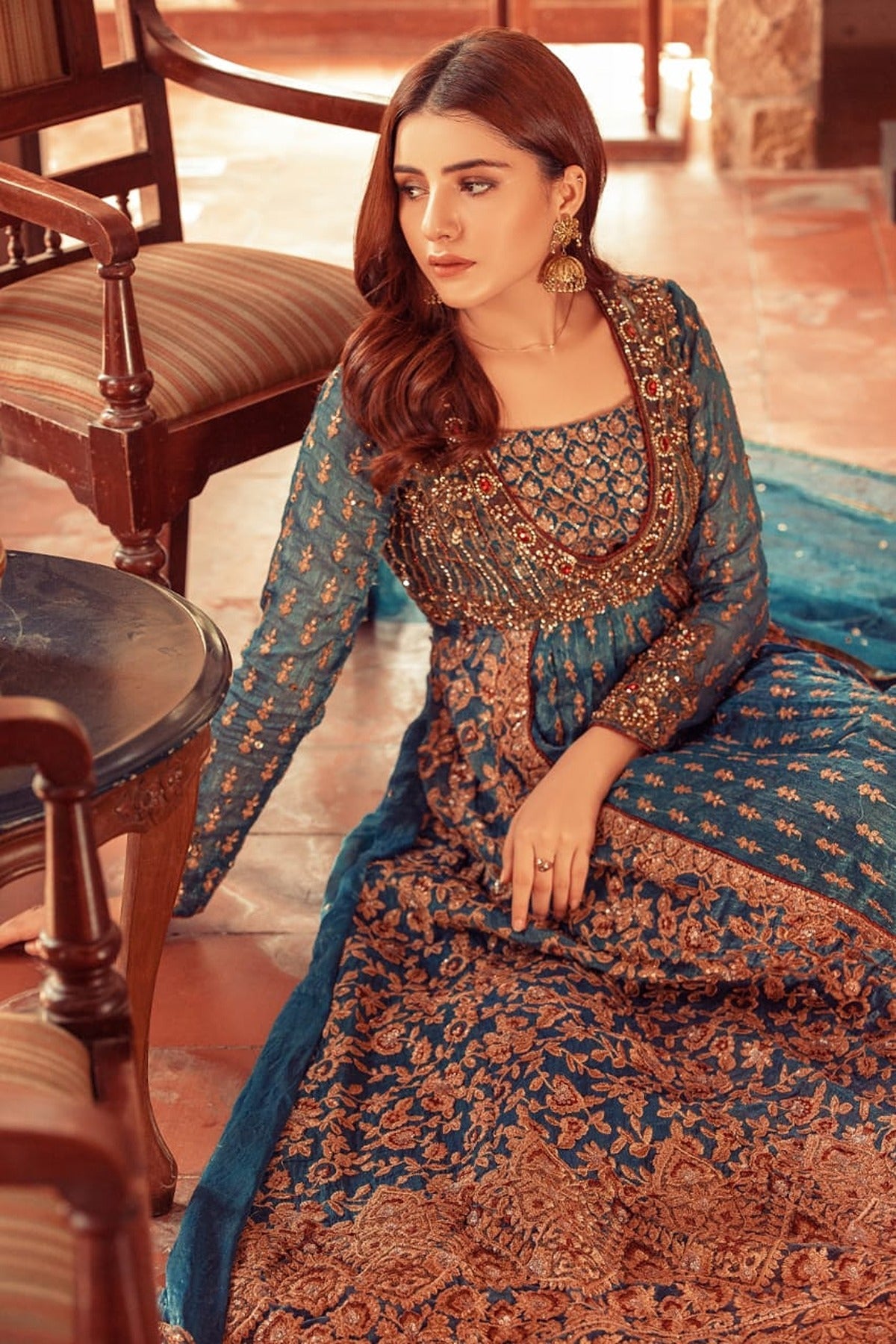 NAKOOSH | BRIDAL | NB-4086 TEAL GREEN STITCHED 3PC STITCHED SUIT