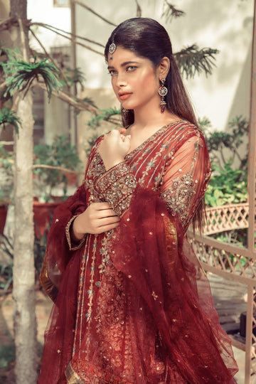 NAKOOSH | BRIDAL | NB-4223 DEEP MAROON STITCHED 3PC DRESS