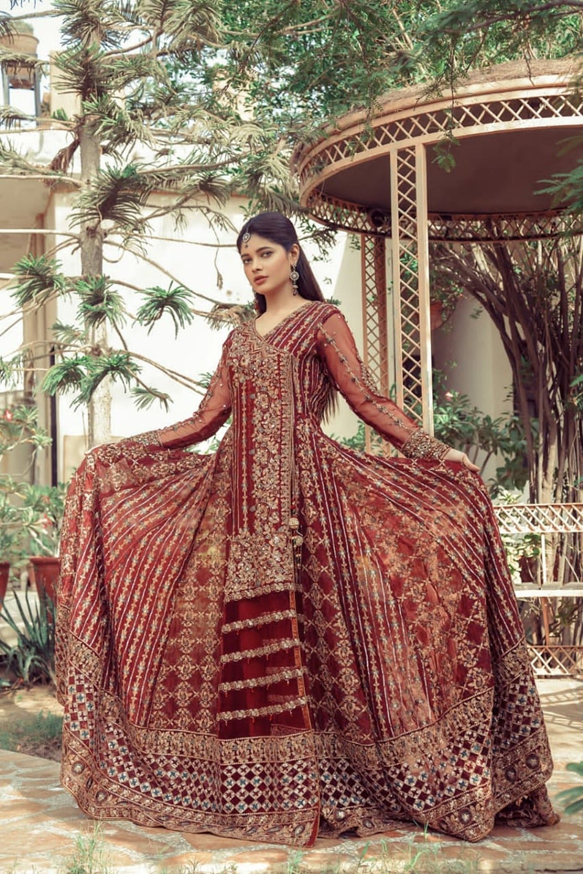 NAKOOSH | BRIDAL | NB-4223 DEEP MAROON STITCHED 3PC DRESS