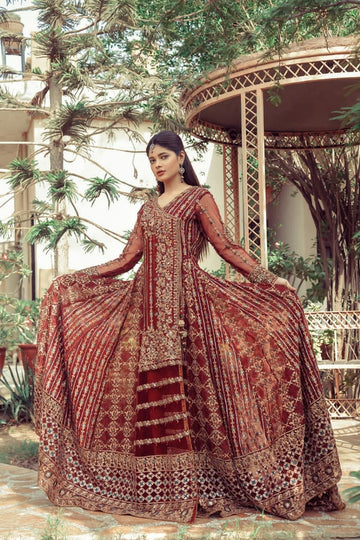 NAKOOSH | BRIDAL | NB-4223 DEEP MAROON STITCHED 3PC DRESS
