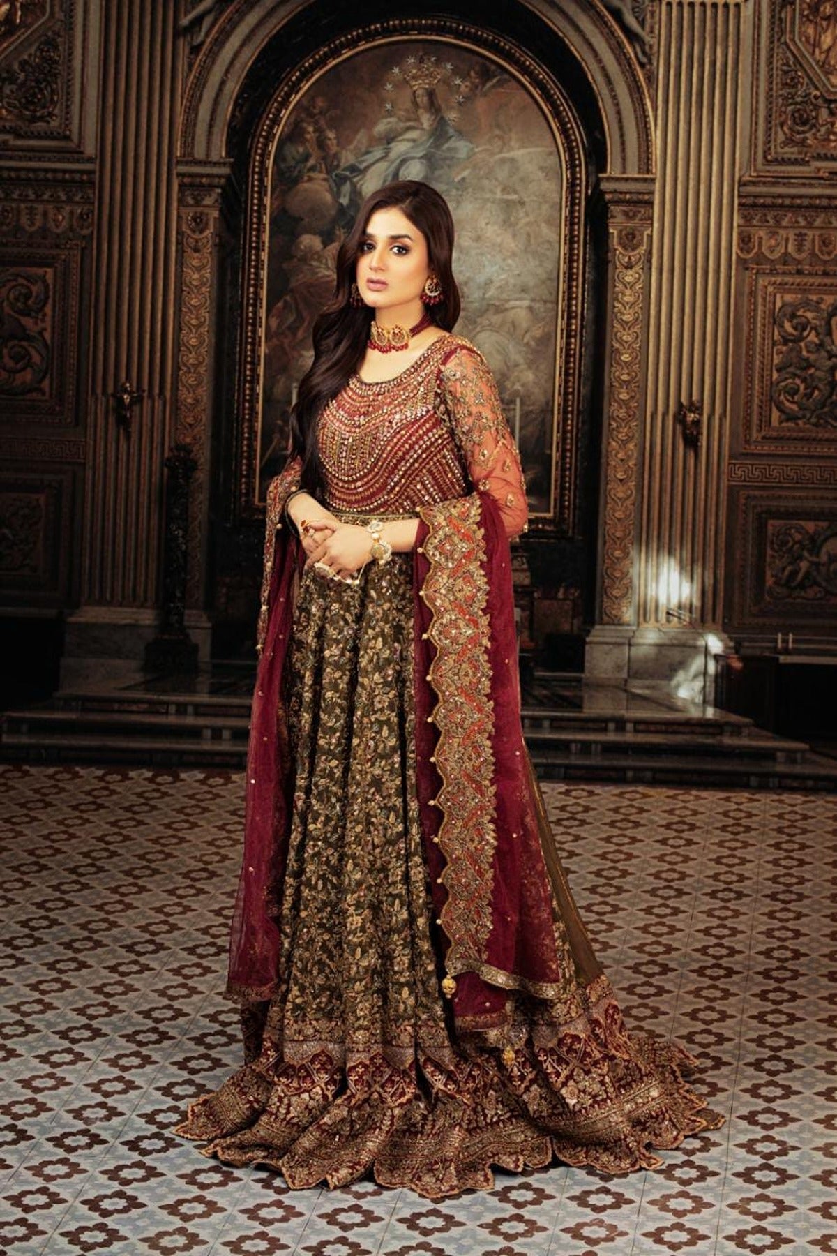 NAKOOSH | BRIDAL | NB-4255 MEHNDI STITCHED 3PC DRESS