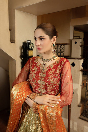 NAKOOSH | BRIDAL | NB-4356 MAROON & PISTA LAHNGA CHOLI STITCHED DRESS