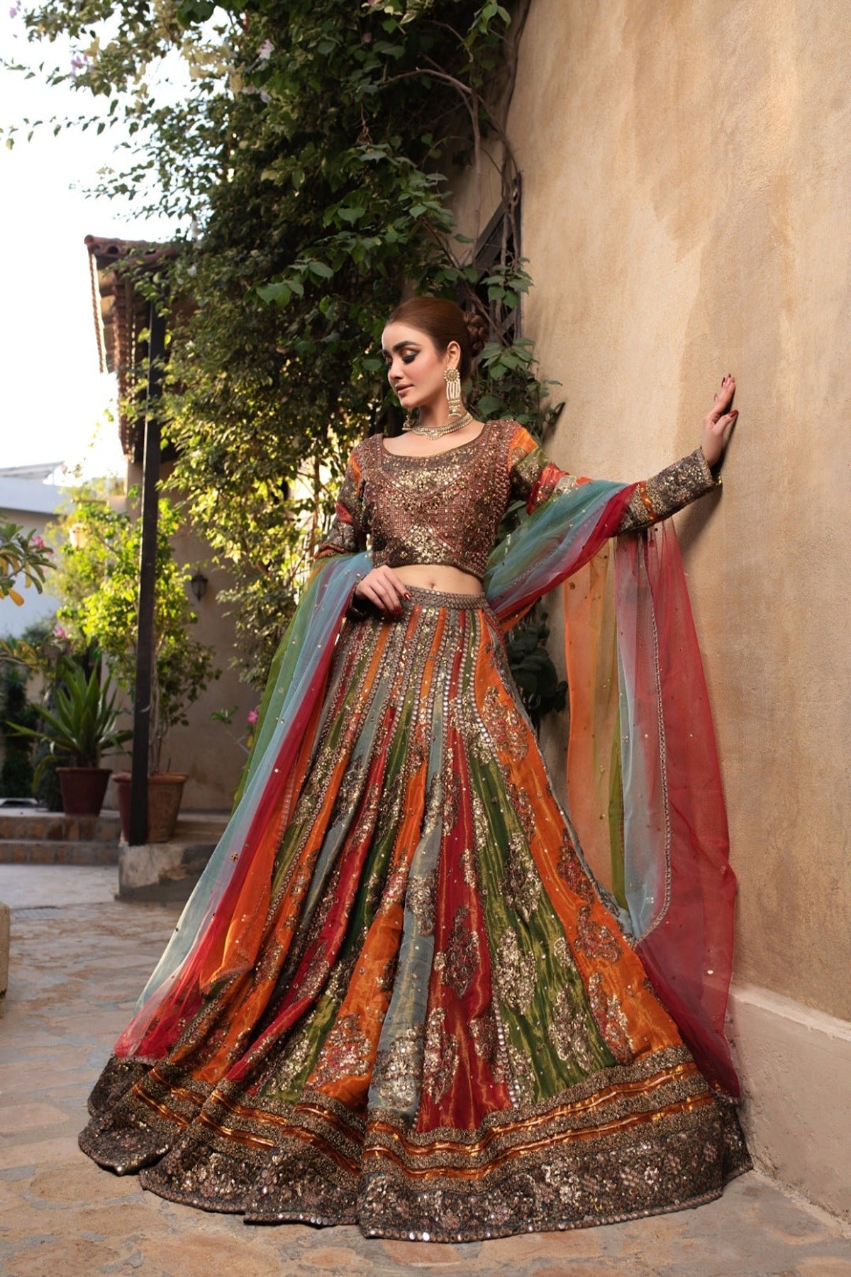 NAKOOSH | BRIDAL | NB-4576 MULTI COLOR LEHNGA CHOLI STITCHED DRESS