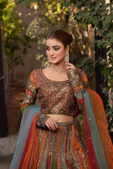 NAKOOSH | BRIDAL | NB-4576 MULTI COLOR LEHNGA CHOLI STITCHED DRESS