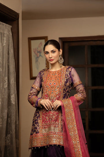 NAKOOSH | BRIDAL | NB-4579 PURPLE PINK GHARARA 3PC STITCHED DRESS