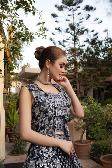 NAKOOSH | BRIDAL | NB-4581 NAVY BLUE LEHNGA CHOLI STITCHED DRESS