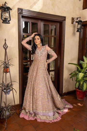 NAKOOSH | BRIDAL | NB-5057 WESTERN PINK MAXI STITCHED DRESS