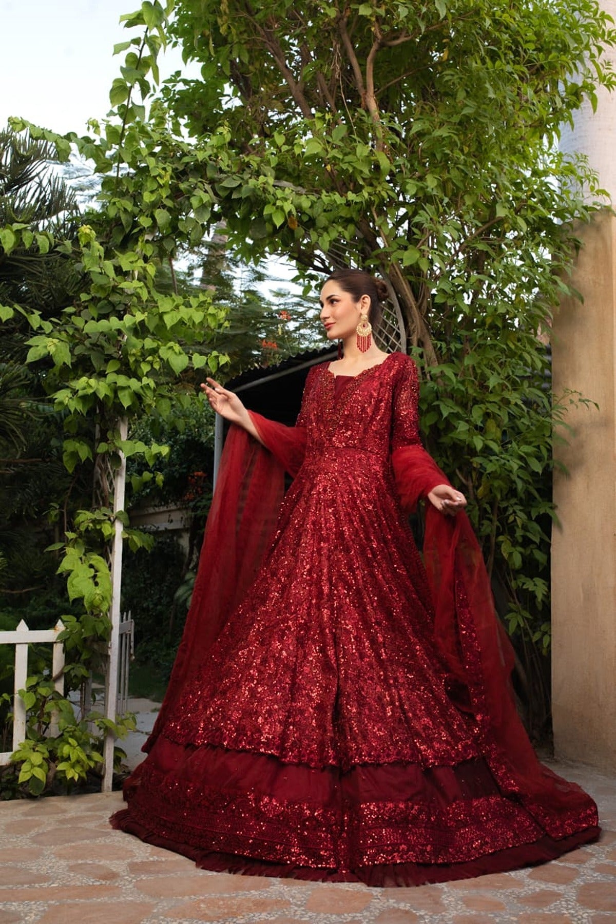 NAKOOSH | BRIDAL | NB-5115 RED SEQUINS 3PC STITCHED DRESS