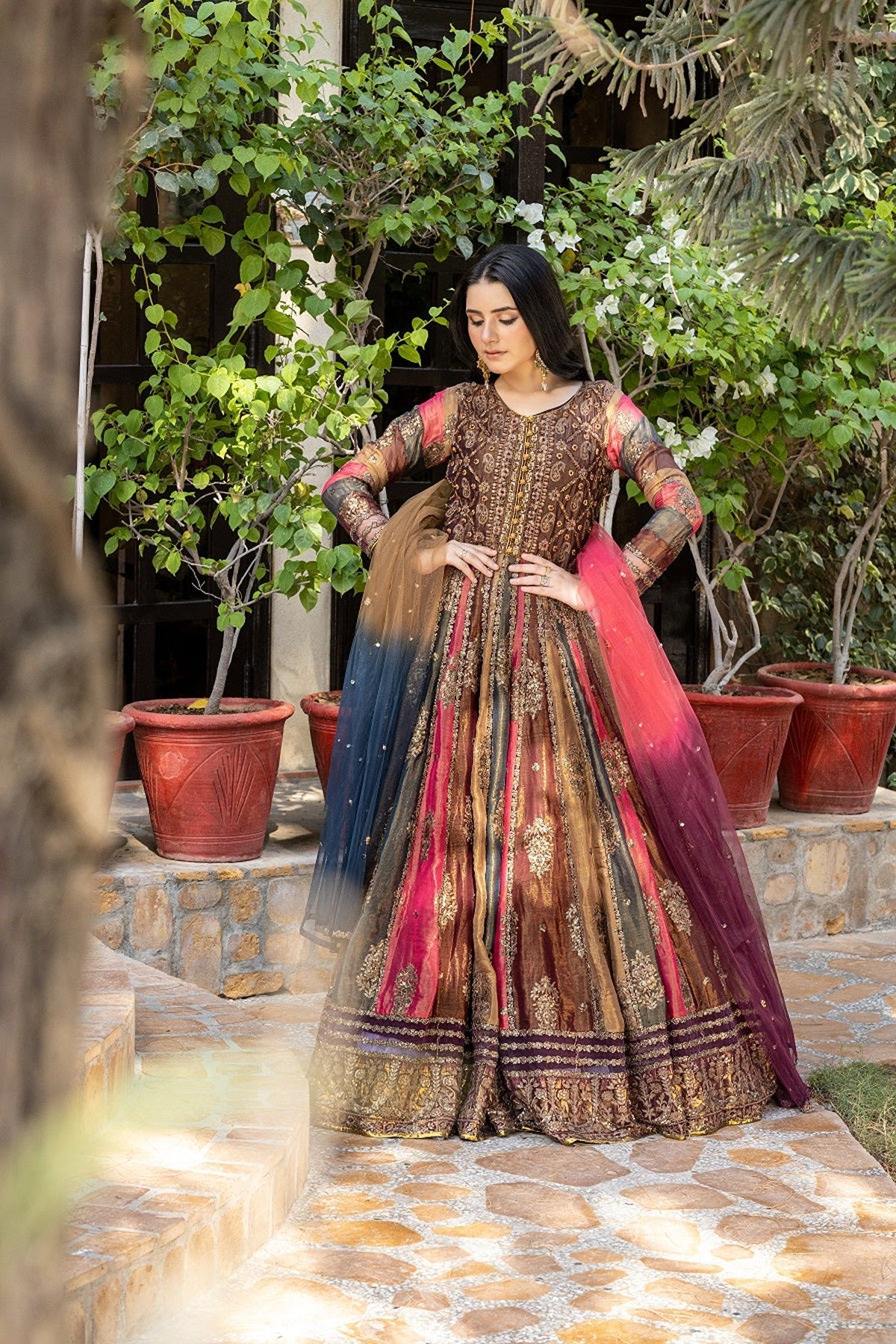 NAKOOSH | BRIDAL | NB-5130 MULTI MAXI 3PC STITCHED DRESS