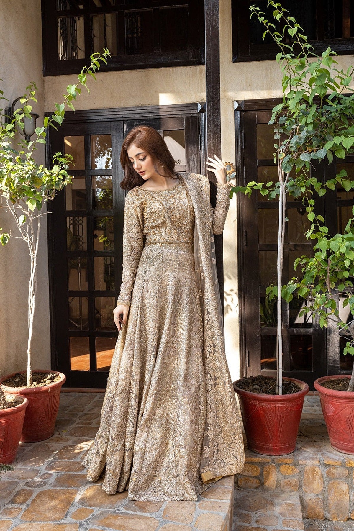 NAKOOSH | BRIDAL | NB-5364 GOLDEN LEHNGA CHOLI STITCHED 3PC DRESS