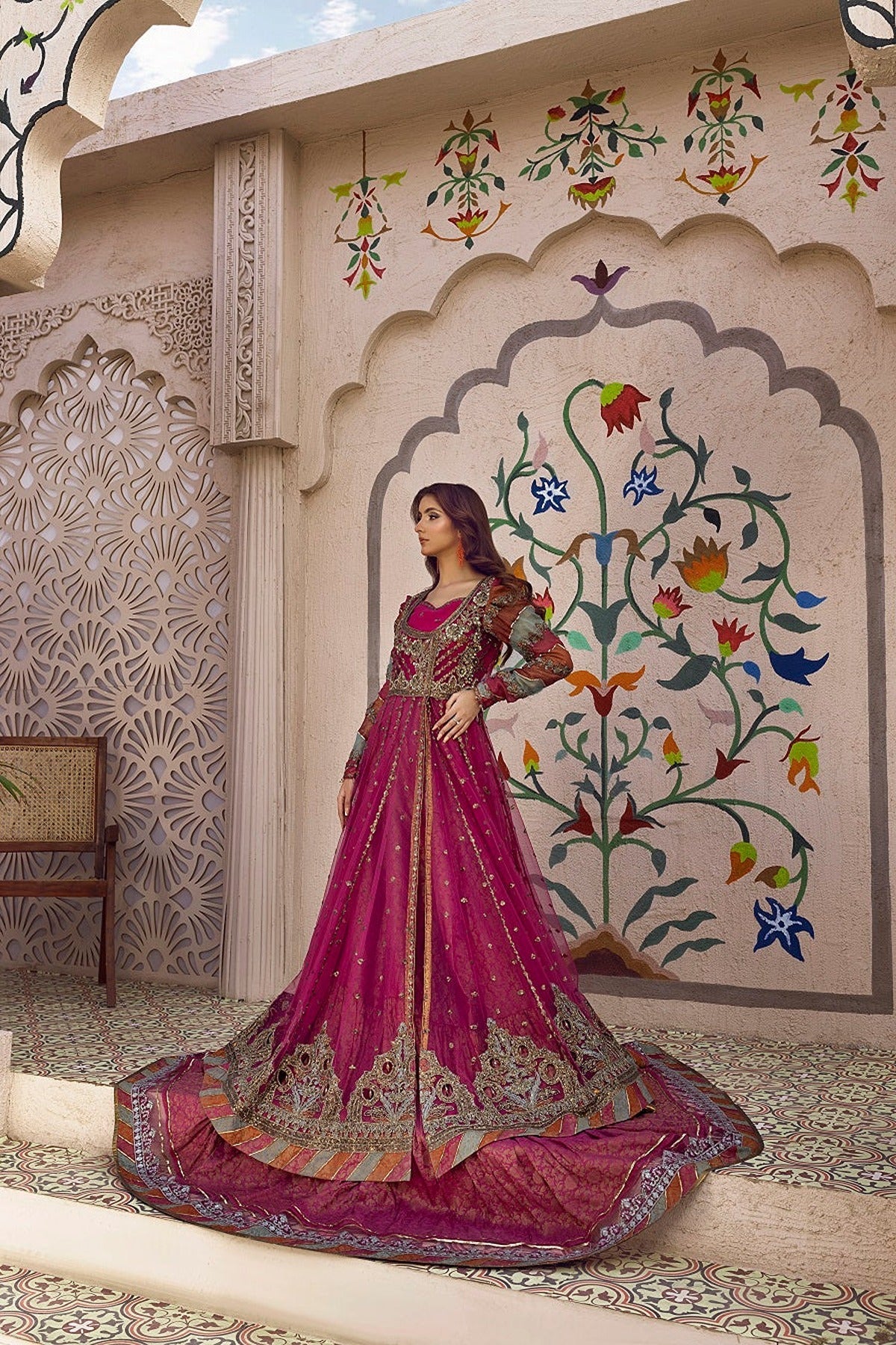 NAKOOSH | BRIDAL | NB-5775 SHOCKING PINK STITCHED FORMAL 3PC SUIT