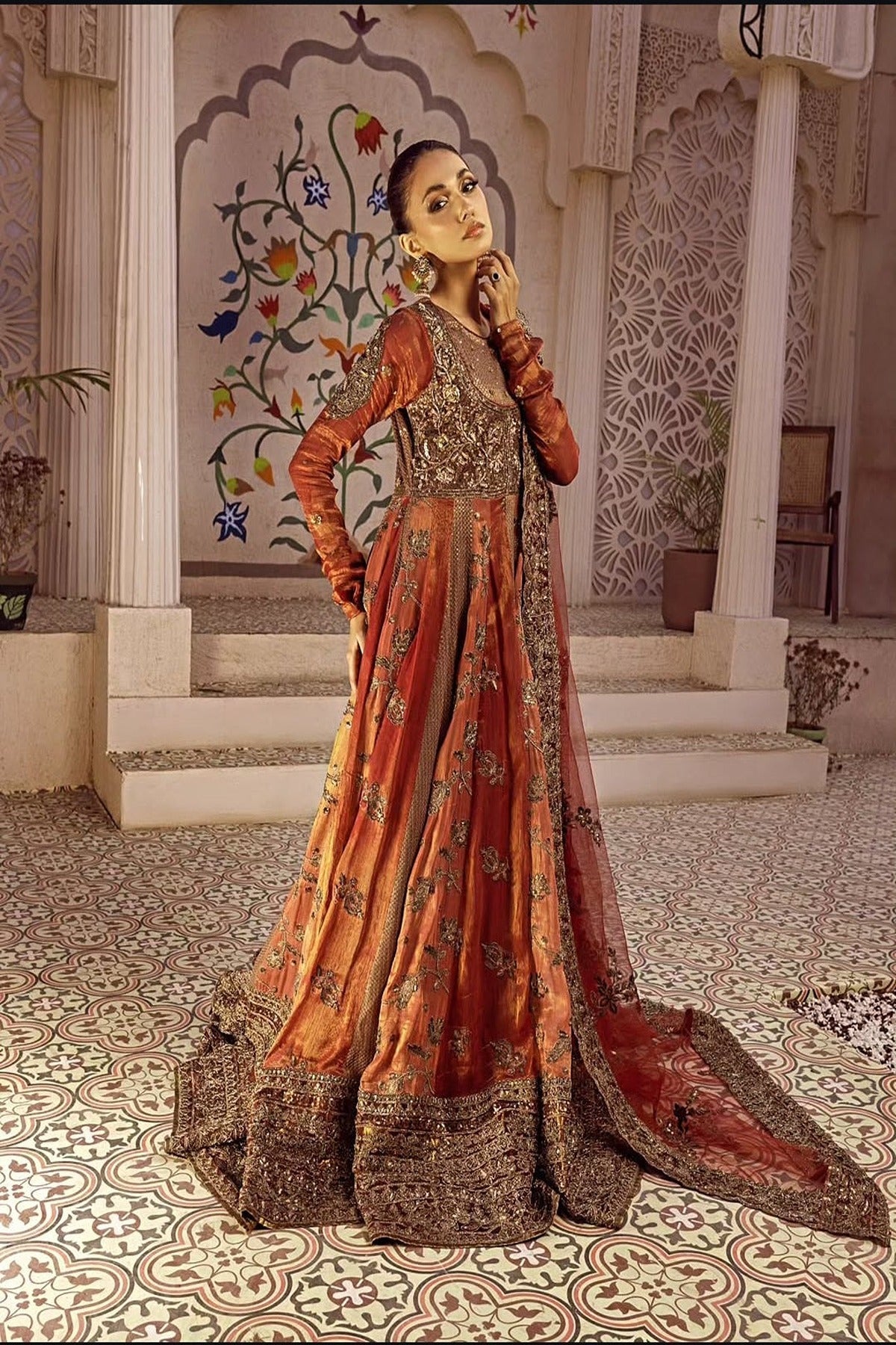 NAKOOSH | BRIDAL | NB-5787 MAROON ANARKALI FORMAL STITCHED 3PC SUIT