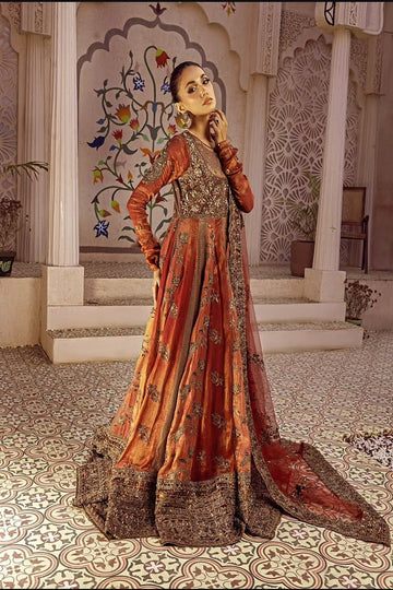 NAKOOSH | BRIDAL | NB-5787 MAROON ANARKALI FORMAL STITCHED 3PC SUIT