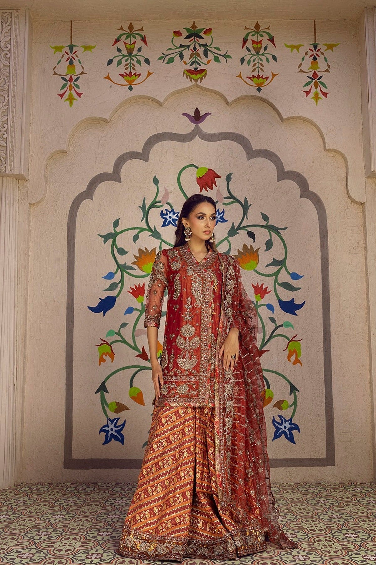 NAKOOSH | BRIDAL | NB-6079 MAROON SHORT FORMAL 3PC STITCHED SUIT