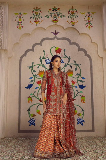 NAKOOSH | BRIDAL | NB-6079 MAROON SHORT FORMAL 3PC STITCHED SUIT