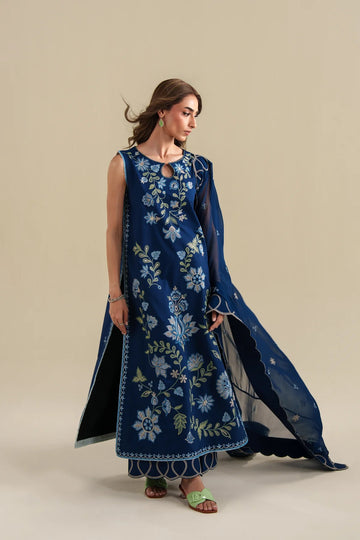 ZAIB | READY TO WEAR SS 2026 | DEEP BLUE LUXURY EMBROIDERED 3PCS SET (NPA3-26426)