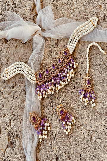 KOH-E-GEM | JEWELLERY | NAQSH-E-JAHAN CHOKER - PURPLE