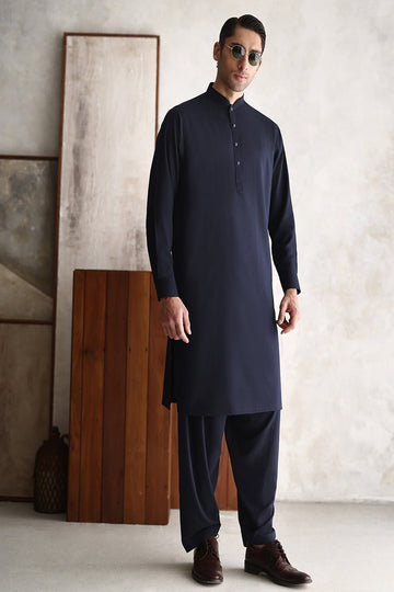 ISMAIL FARID | CLASSIC NAVY BLUE KAMEEZ SHALWAR WITH NAVY PREMIUM WAISTCOAT