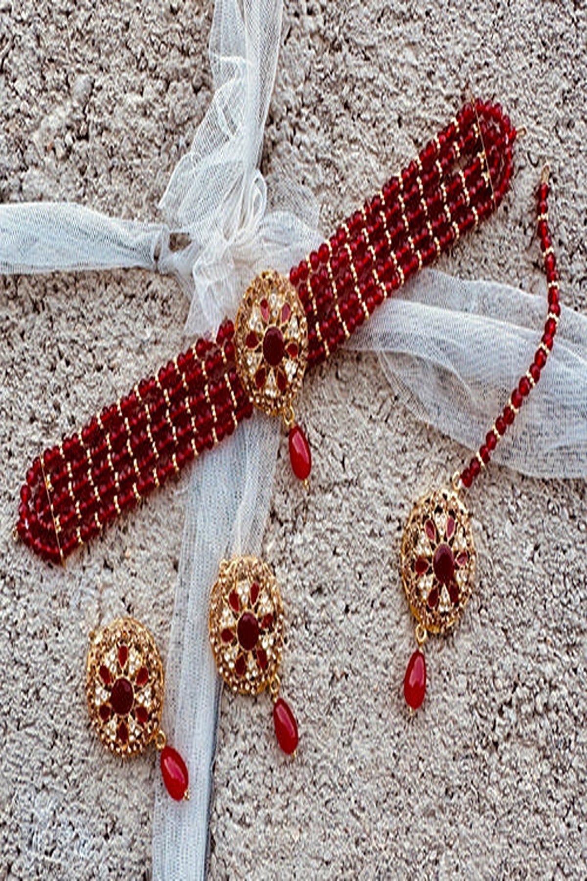 KOH-E-GEM | JEWELLERY | NUREH – DELICATE CHOKER SET - RED