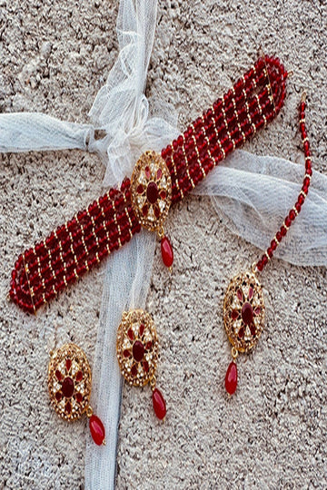 KOH-E-GEM | JEWELLERY | NUREH – DELICATE CHOKER SET - RED
