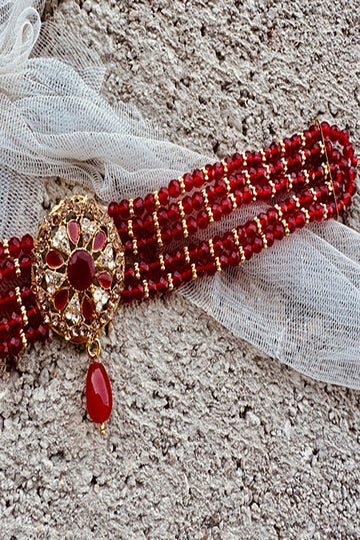 KOH-E-GEM | JEWELLERY | NUREH – DELICATE CHOKER SET - RED