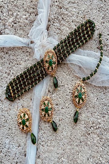 KOH-E-GEM | JEWELLERY | NUREH – DELICATE CHOKER SET - GREEN