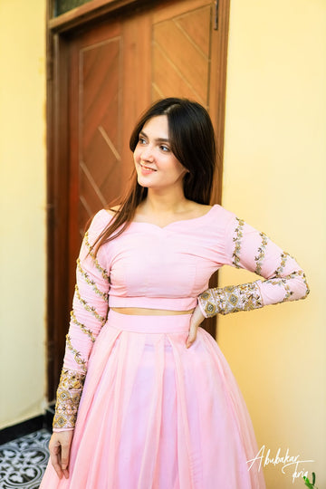 SAAD IBRAHIM | LEHENGA CHOLI | PASTEL PINK HAND EMBELLISHED LEHENGA CHOLI SET