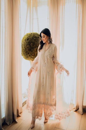 AMINAH BADAR | PEACH RAW SILK OUTFIT