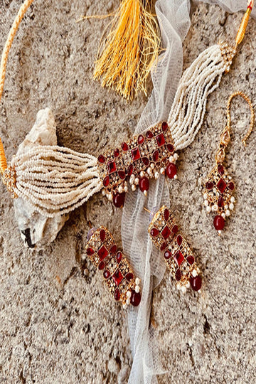 KOH-E-GEM | JEWELLERY | PEARL WHISPER CHOKER - MAROON