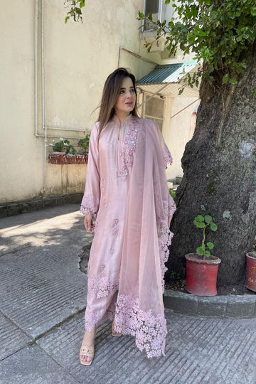 AMINAH BADAR | PINK PEARL RAW SILK OUTFIT