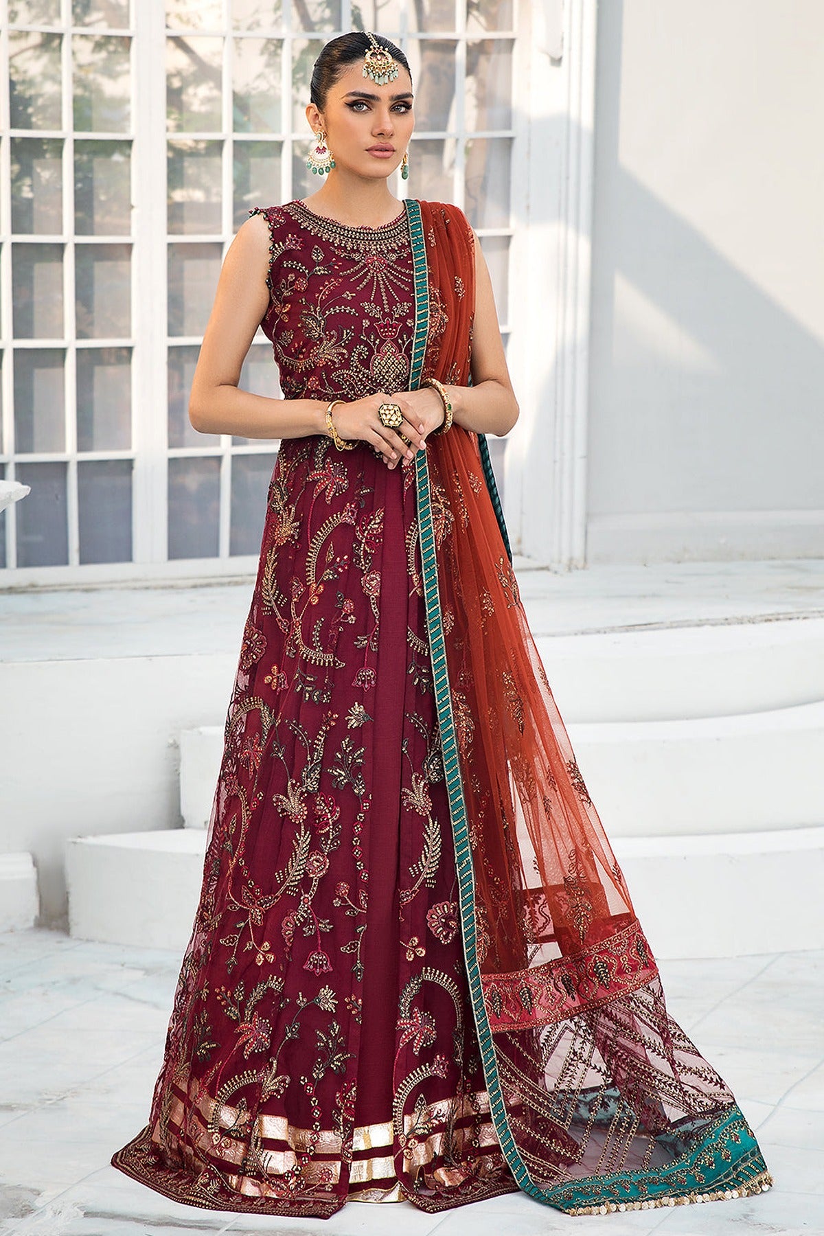 ZARIF | DE LUXURY | ROUCHE | FROCK WITH SLEEVELESS