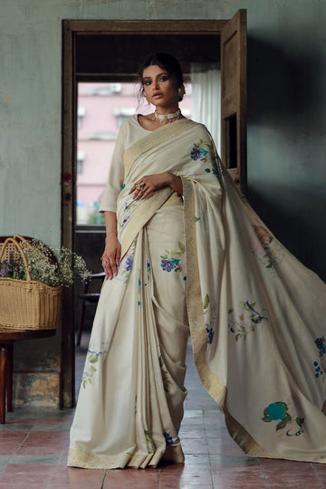 MANTO | ROOP (LUMINOUS GRACE) - BEIGE & BLUE SAREE