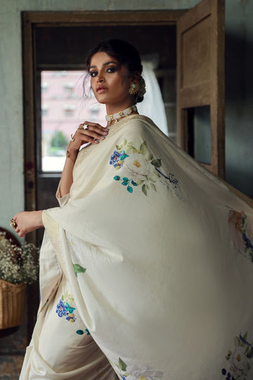 MANTO | ROOP (LUMINOUS GRACE) - BEIGE & BLUE SAREE