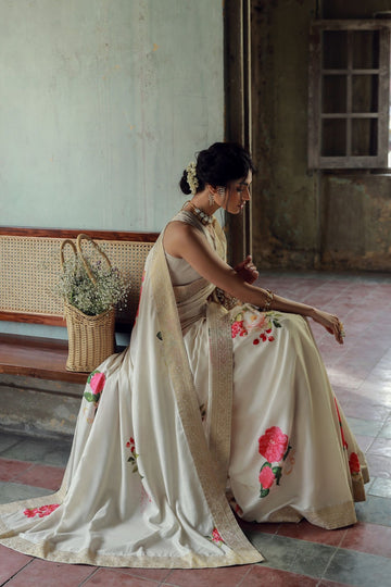 MANTO | ROOP (LUMINOUS GRACE) - BEIGE & PINK SAREE