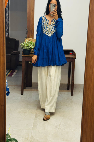 HASLI | ROYAL BLUE MUL CHANDERI ANARKALI WITH FARSHI SALWAR