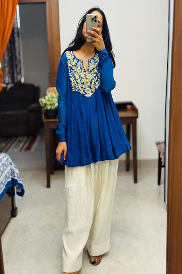 HASLI | ROYAL BLUE MUL CHANDERI ANARKALI WITH FARSHI SALWAR